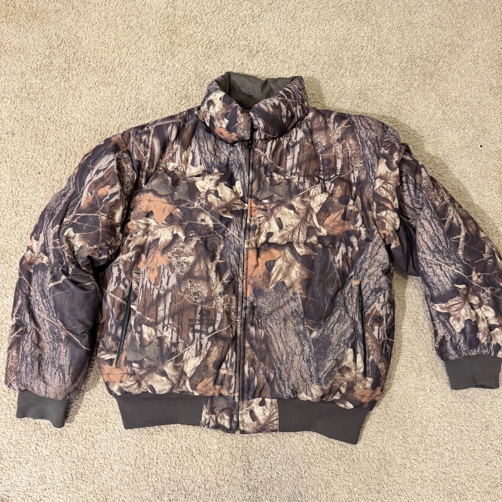 Vintage Reversible Puffer Jacket Mens Large Brown Camouflage Mossy Oak Hunting